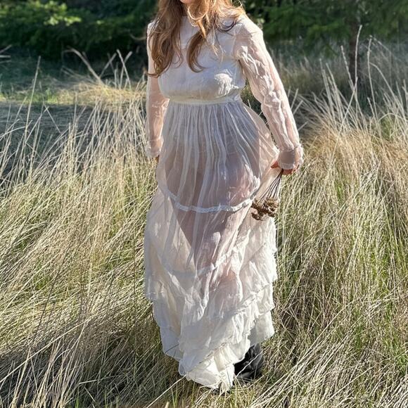 Vintage Dresses & Skirts - Women’s XXS Dress Sheer Lace Bridal Wedding Edwardian 1900s Vintage